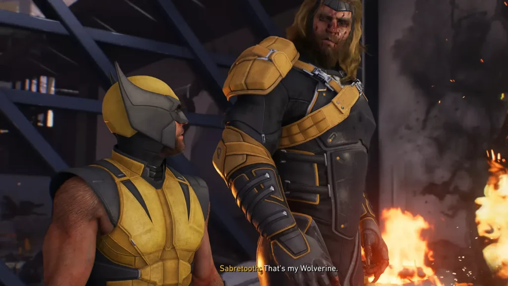 Sabretooth towering over Logan in Marvel’s Wolverine