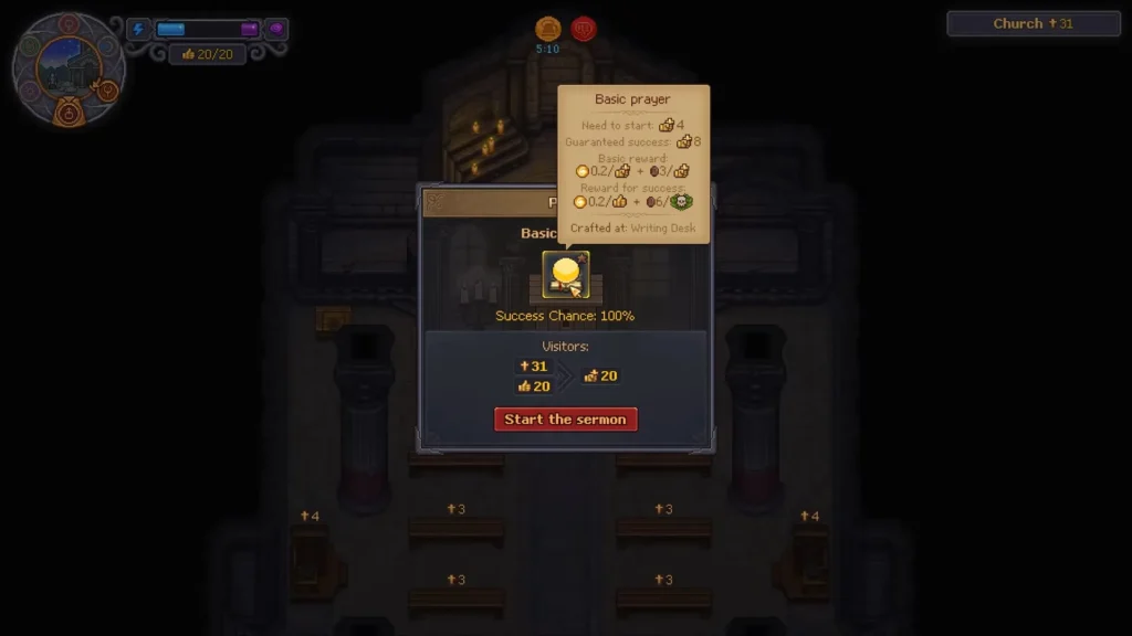Sermon Faith cut by the excessive zombies debuff in Graveyard Keeper 2