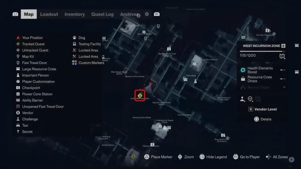 The collector's apartment on the map
