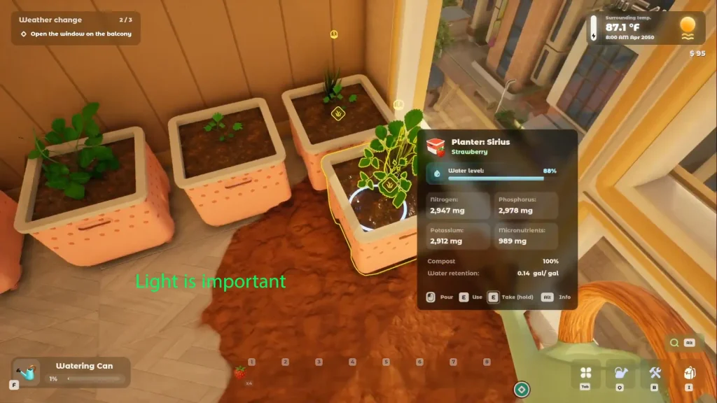 Light and Temperature for Plants in Tiny Eden