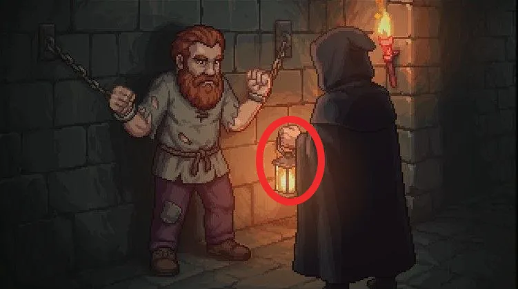 a red circle is drawn over a characte's strange way of holding a lantern in Graveyard Keeper 2