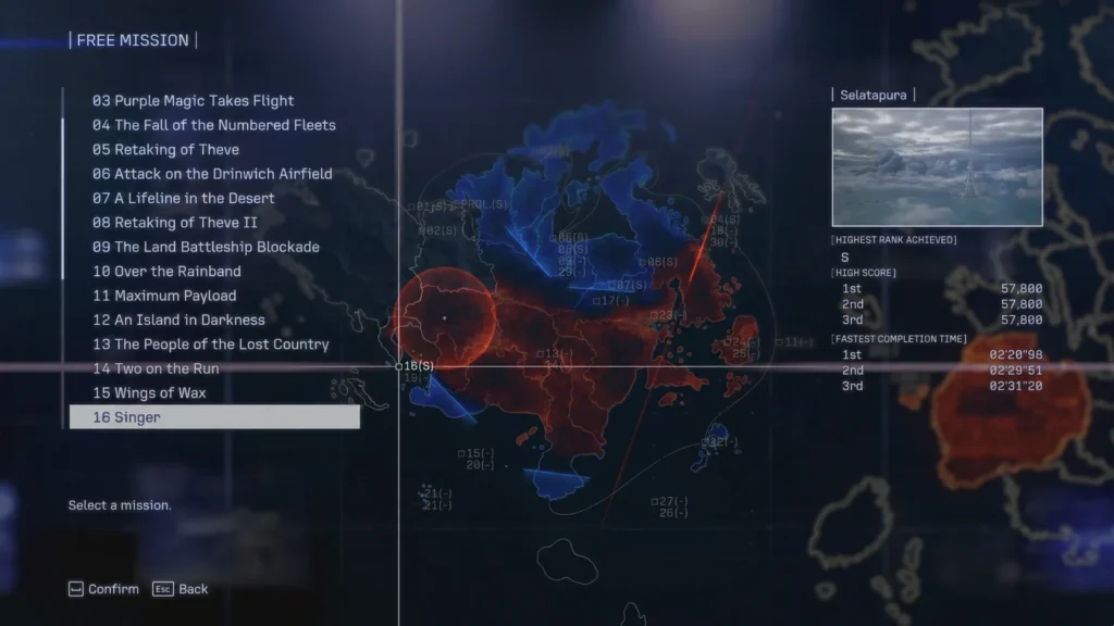 Ace Combat 8 Mission 16 Singer selected in Free Mission at Selatapura