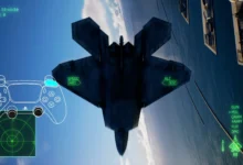 Ace Combat 8 aircraft performing a post-stall maneuver (PSM)