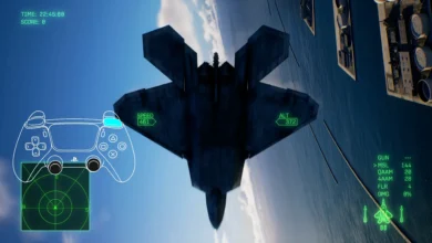 Ace Combat 8 aircraft performing a post-stall maneuver (PSM)