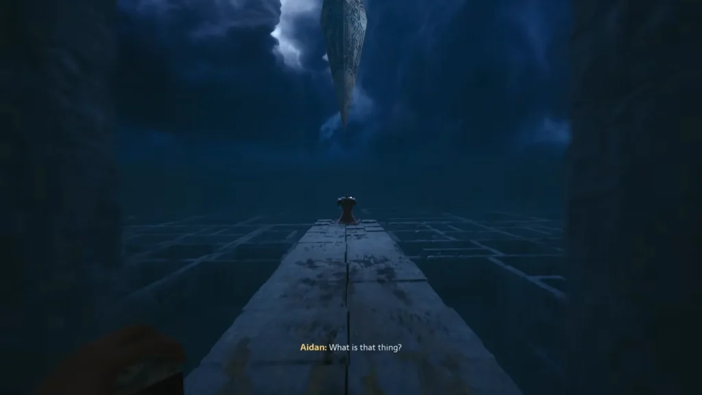 Aidan first encounters Leviathan floating above a pathway in the Labyrinth