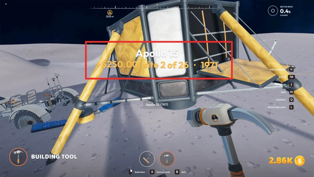 Apollo site in Moon Sweepers