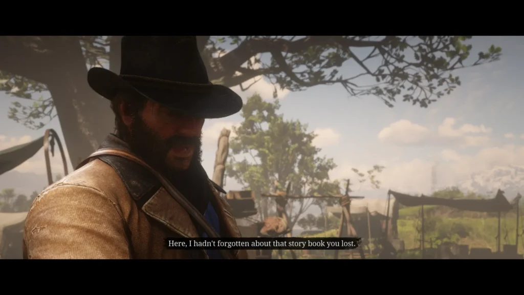 Arthur Morgan giving Jack Marston a Penny Dreadful comic to complete the camp request in RDR2