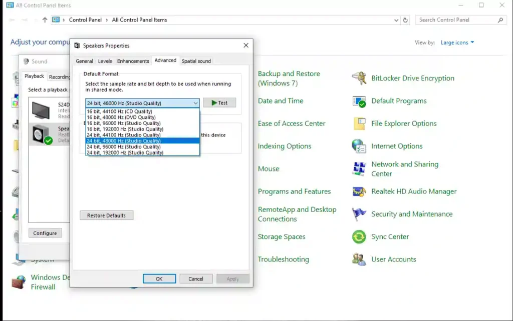 Change Windows Sample Rate - Step 3