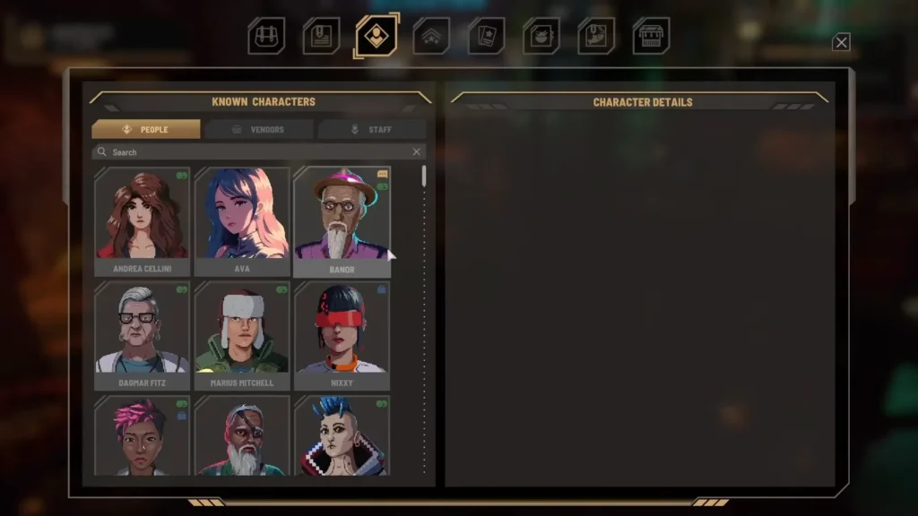 Character list in Nivalis Nights
