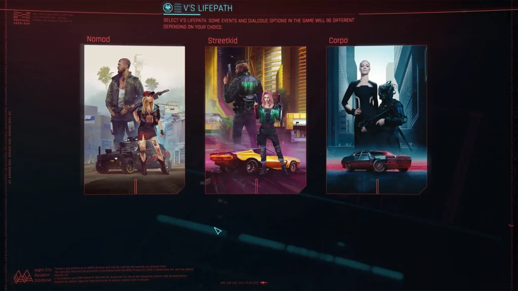 Cyberpunk 2077 Lifepath