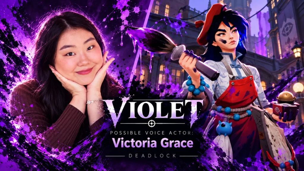 Deadlock Mina voice actress Victoria Grace pictured beside Violet as a possible candidate for her unconfirmed voice role