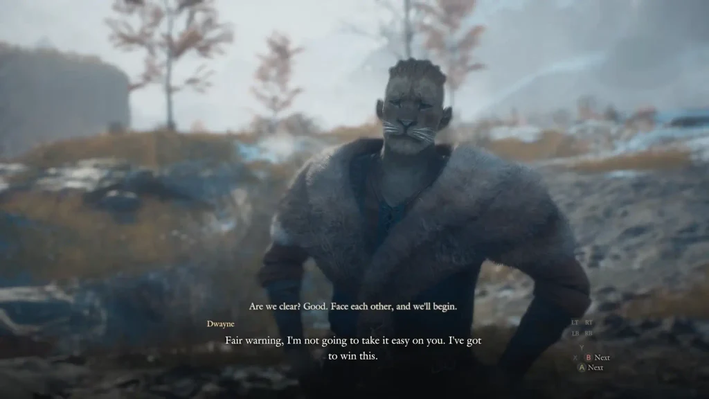 Dwayne as he appears in the game, cat-like humanoid
