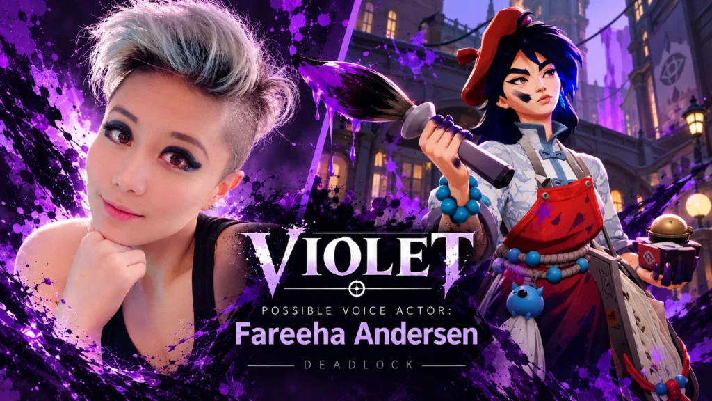 Fareeha Andersen alongside Violet from Deadlock, a possible voice actor candidate for the new hero.