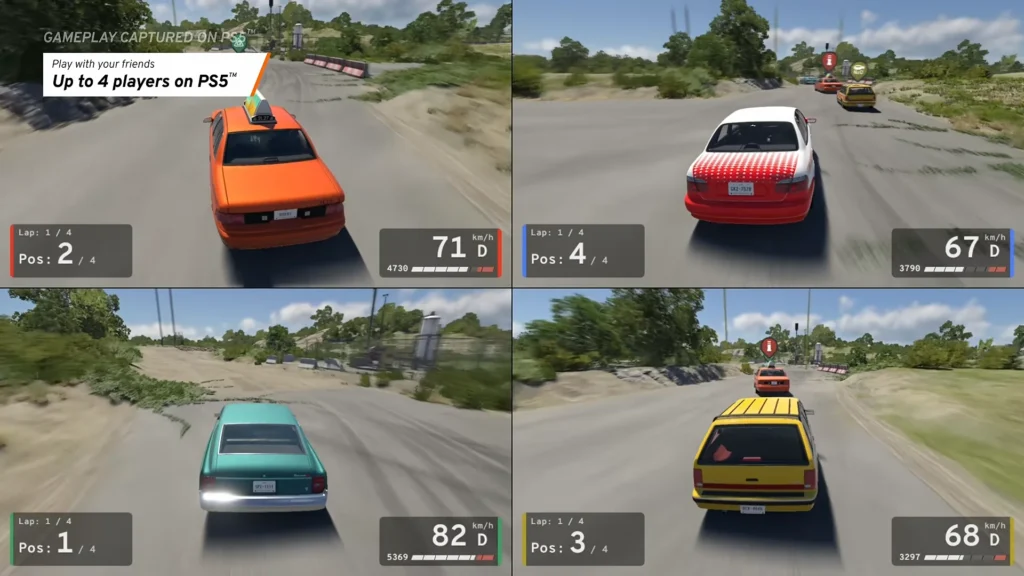 Four-player split-screen racing in BeamNG.drive