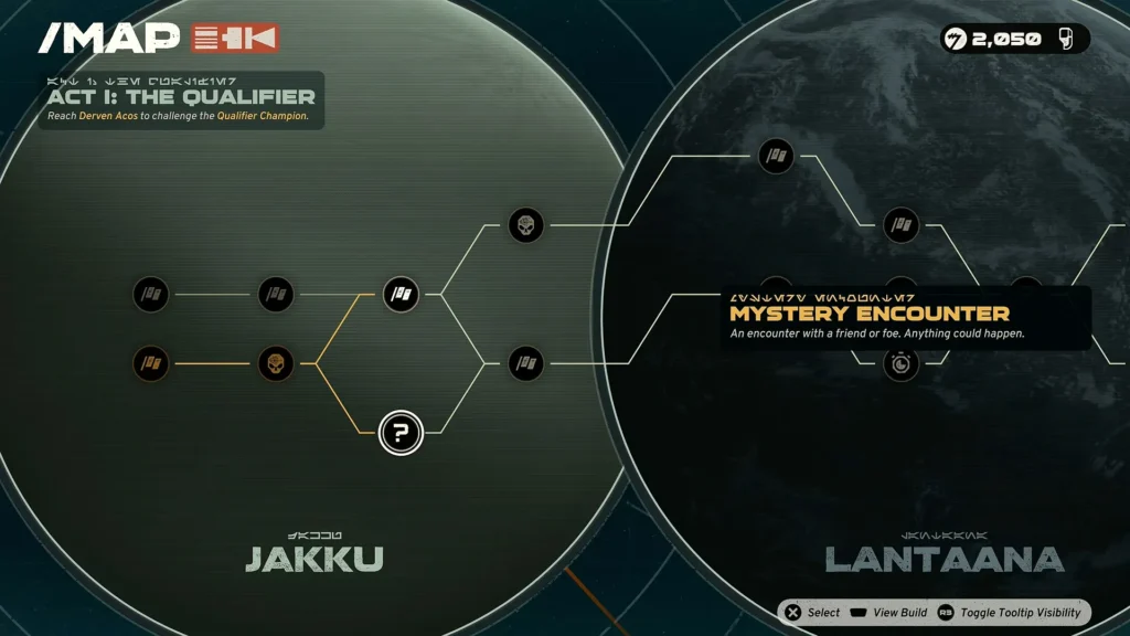 Galactic Racer Map screen in Act I