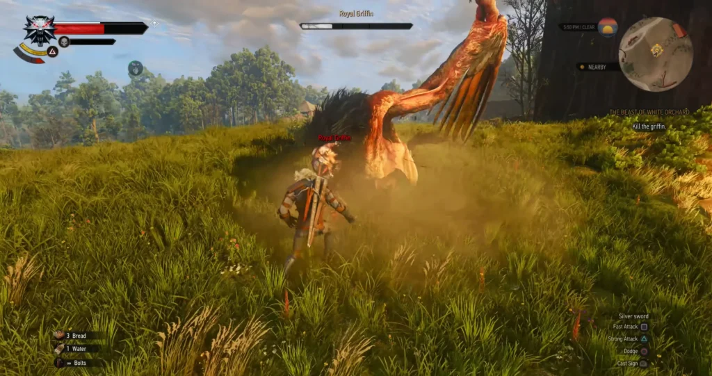 Geralt fighting enemies in The Witcher 3 Remastered while testing Dodge responsiveness