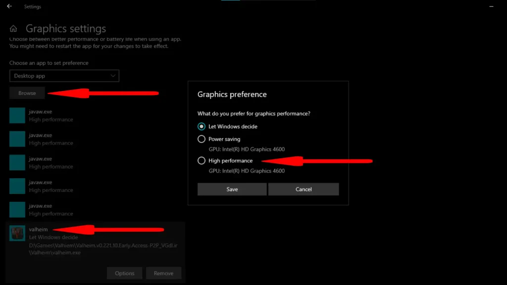 Graphics preference