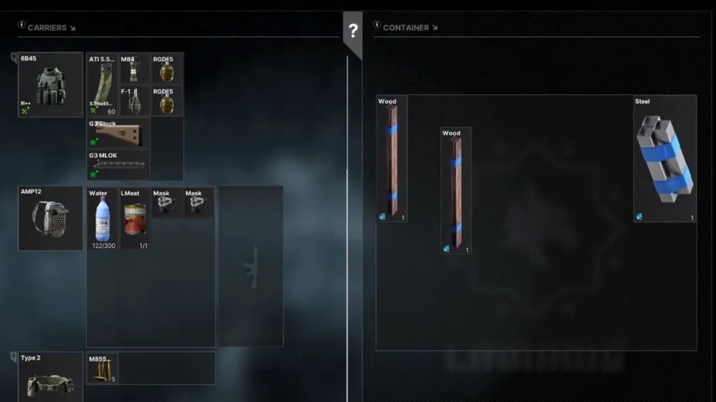 Wood in the game's inventory