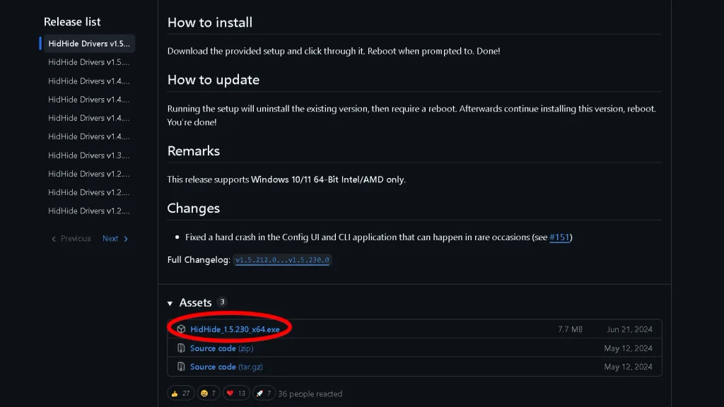 HidHide's download link on GitHub