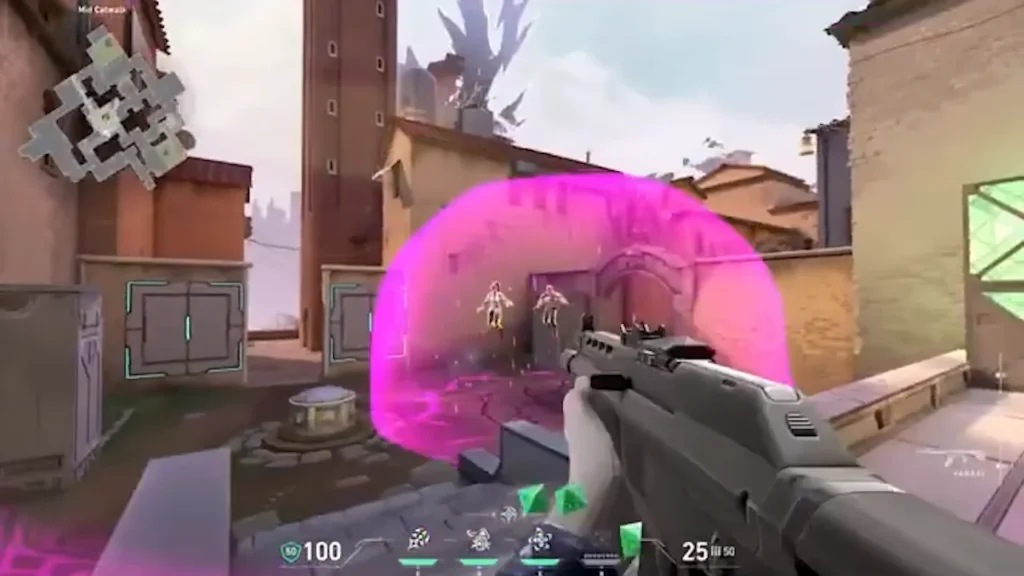 Hush's Suspension ultimate levitating two enemies inside a large pink energy field in VALORANT