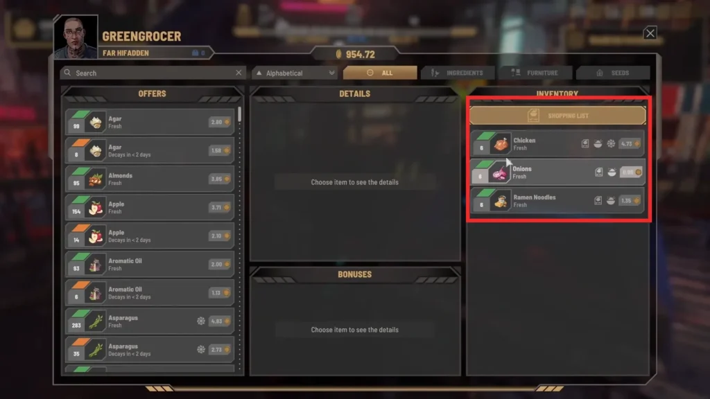 Inventory in Nivalis Nights
