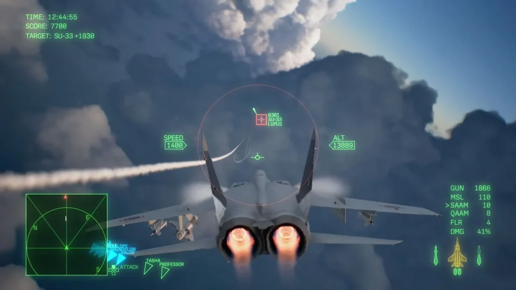 Ladon contrail leading into the clouds in Ace Combat 8 Mission 15
