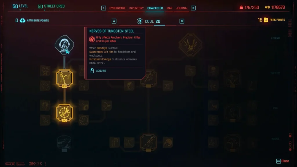 Level 20 Legend Perks Nerves of Tungsten Steel