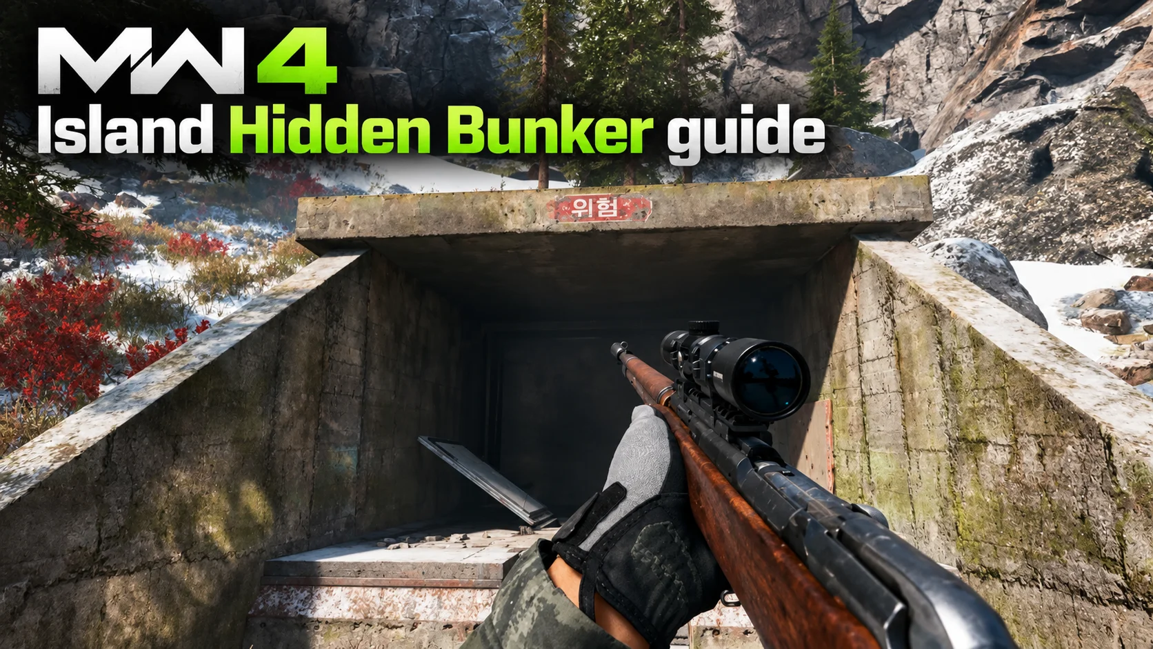 MW4 Island Hidden Bunker guide showing the concrete bunker entrance during the Stranded mission