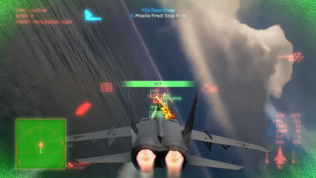 Main Engine targeted on a Ladon with the SHOOT cue in Ace Combat 8 Mission 15