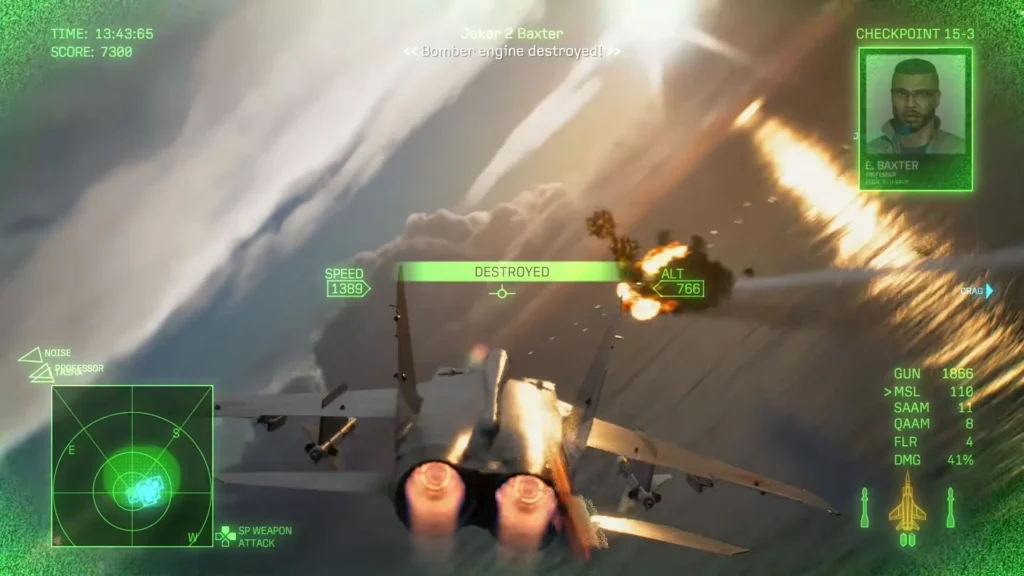 MiG 31B destroys a Ladon engine during the dive on the fleet in Ace Combat 8 Mission 15