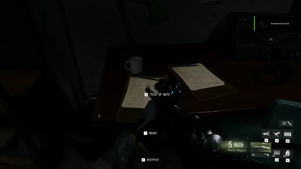 NW Island Bunker Note collectible resting on a desk inside the hidden bunker in MW4