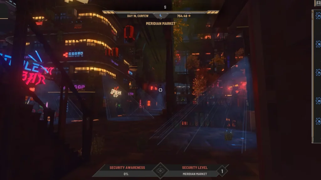 Nivalis Nights curfew with CorpSec cameras and drones patrolling the streets