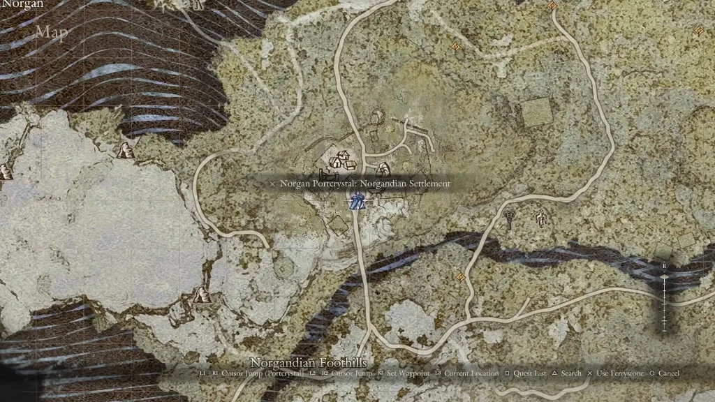 the location of Norgandian Settlement on the map