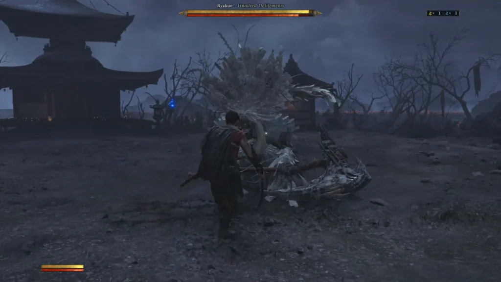 Miyamoto Musashi fighting a boss battle
