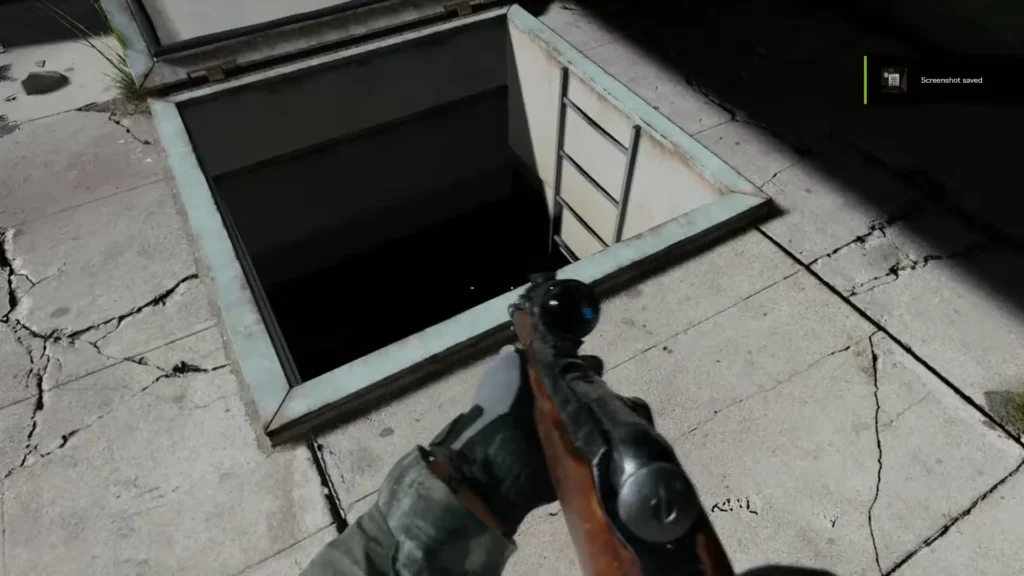 Open hatch with a ladder leading underground into the MW4 Island Hidden Bunker