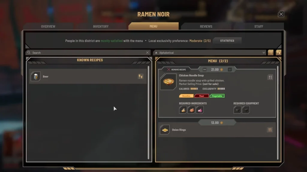 Recipes in Nivalis Nights