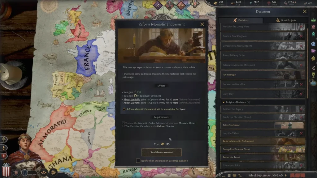 Reform Monastic Endowment in CK3