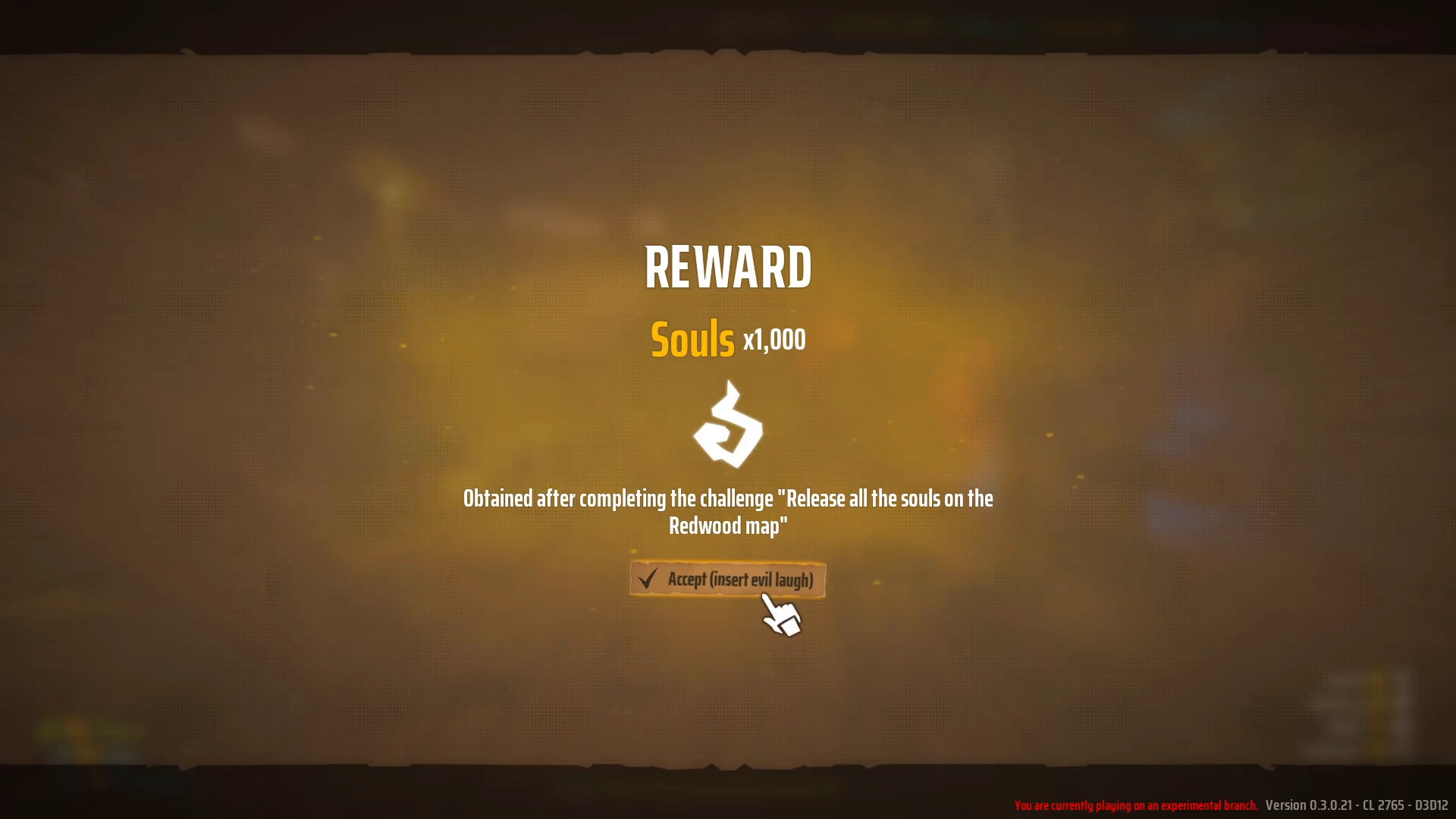 The Reward upon getting all 10 Hunter Souls from Redwood Graves