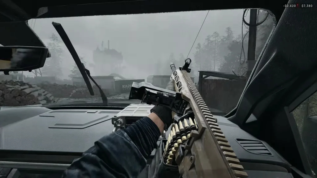 Reloading a belt-fed light machine gun inside a vehicle during WARDOGS Season 2 gameplay