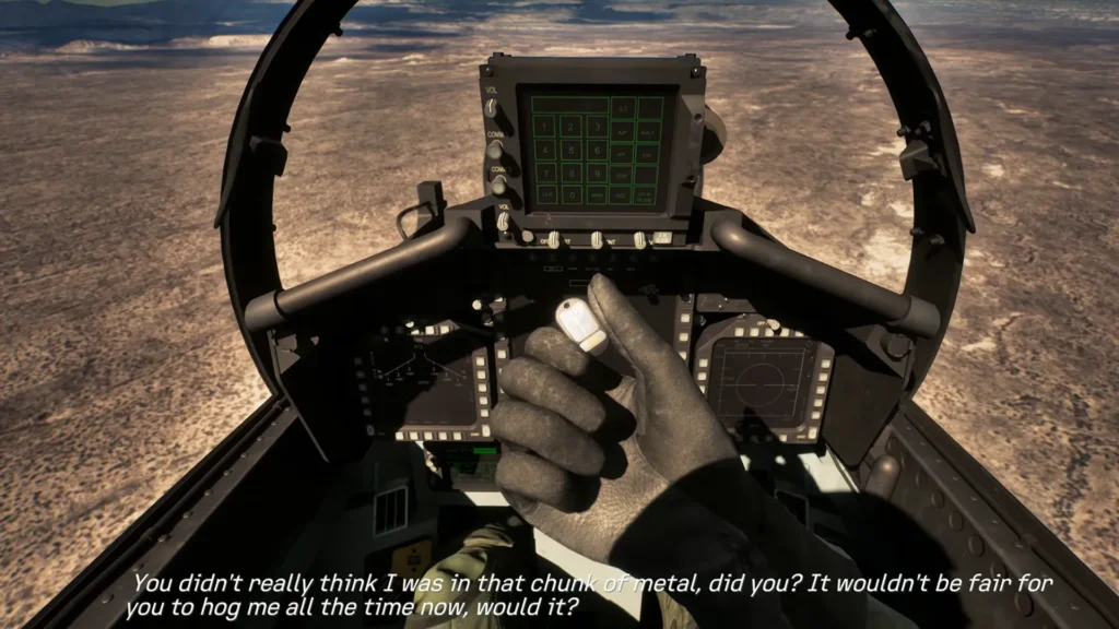 Rex holding Jan Cope’s dog tag in the Ace Combat 8 final scene