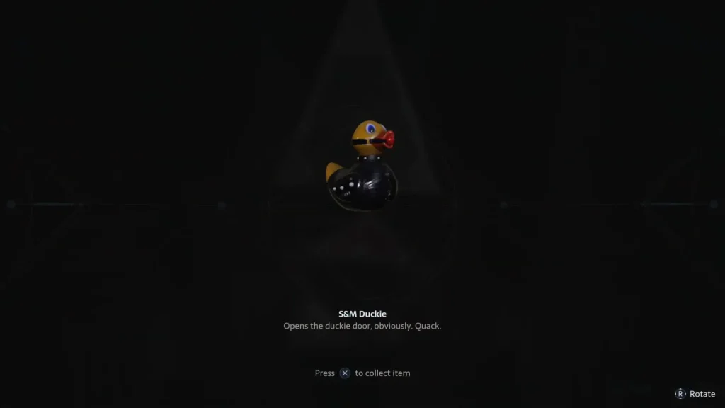 S&M Duckie key item obtained after solving the Leviathan statuette puzzle
