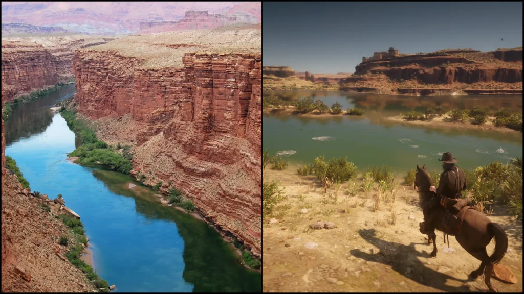 San Luis River in RDR2 compared with the Colorado River in real life.