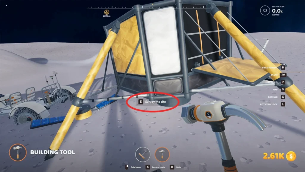 Survey the site button in Moon Sweepers