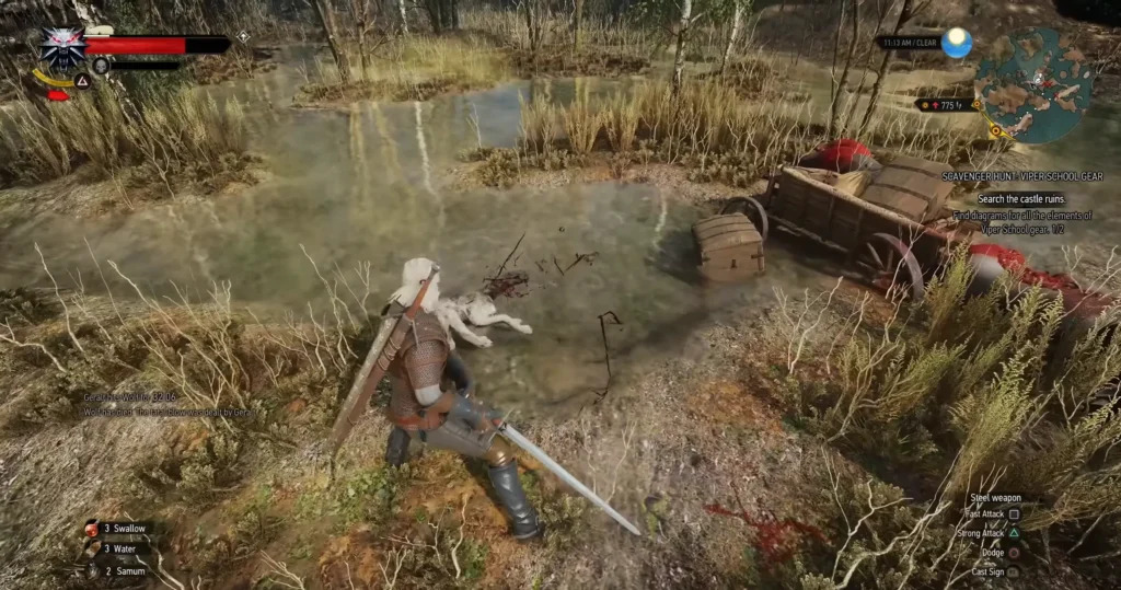 The Witcher 3 Remastered Geralt dodging during combat