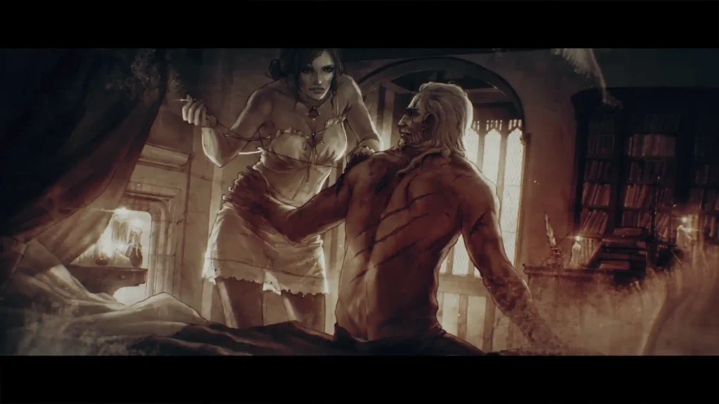 The Witcher 3 Triss Romance ending where she tends to Geralt's wounds