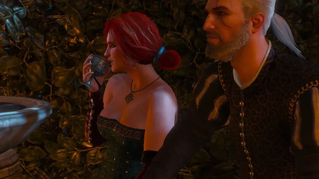 The Witcher 3 Triss and Geralt at the garden maze