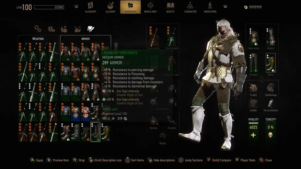 Geralt wearing Grandmaster Griffin armor