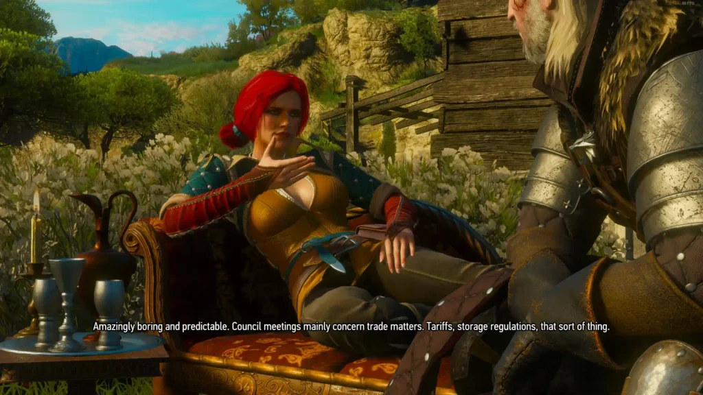 The Witcher 3 Triss and Geralt romance in his garden in Toussaint