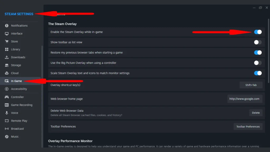 Turn off steam overlay