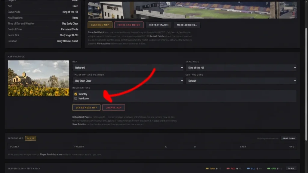 WARDOGS RCON settings with the Infantry modification enabled